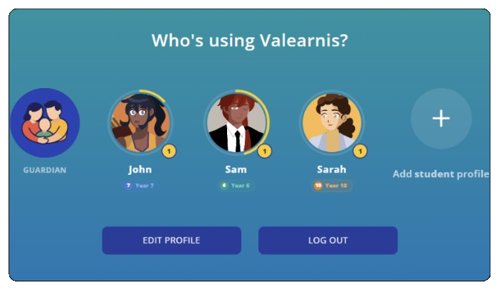 Family profile selection with guardian and student accounts